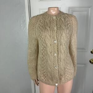 Vintage 60s Bon Marche Italy Women's Sweater 38 Cardigan Wool Knit Button Vv20